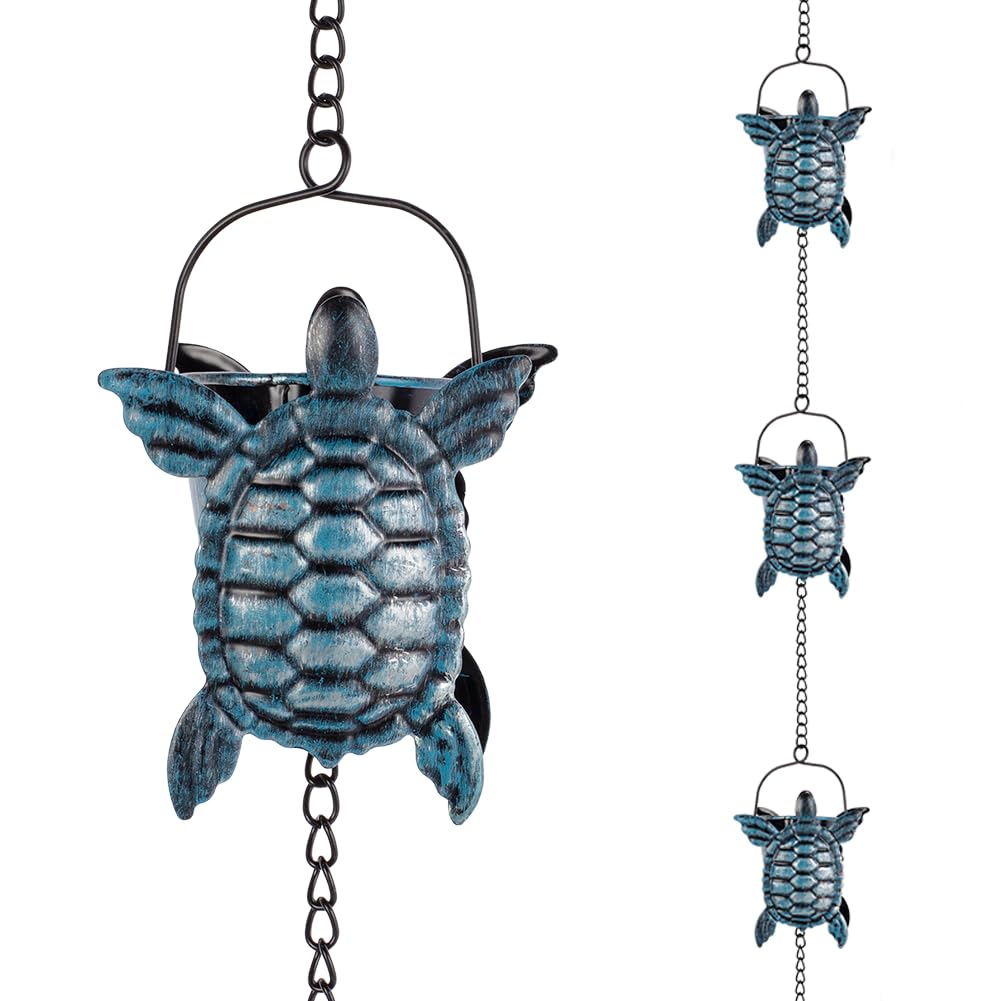 giole rain chain with 12 turtle cups decorates gutters while guiding rainwater