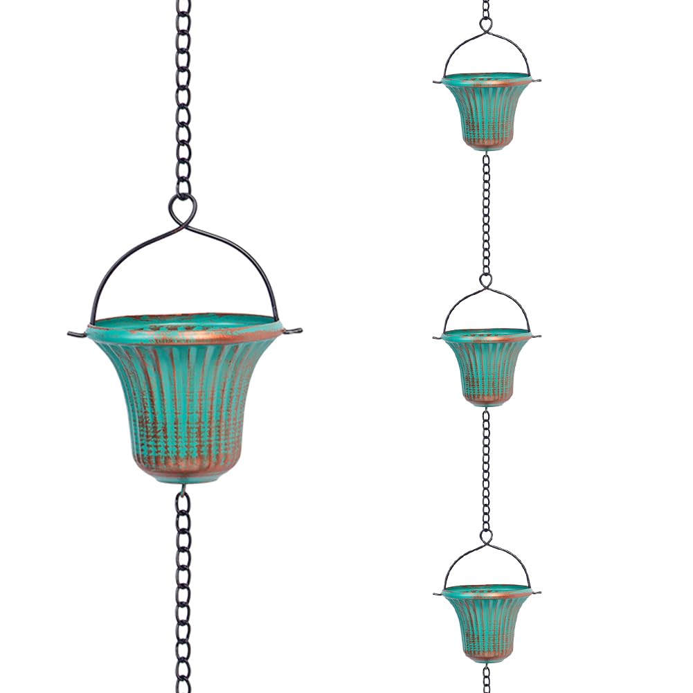 giole rain chain full length with 12 cups for decorative garden water flow