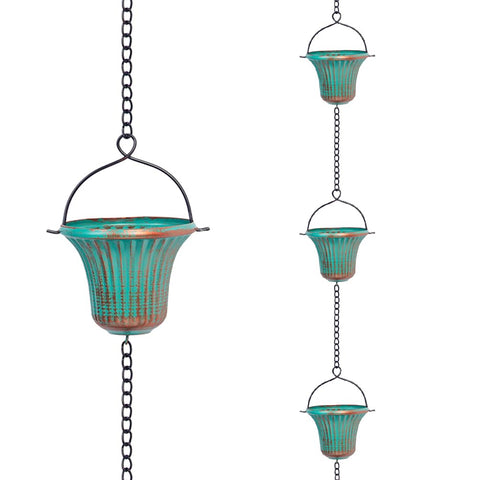 giole rain chain full length with 12 cups for decorative garden water flow