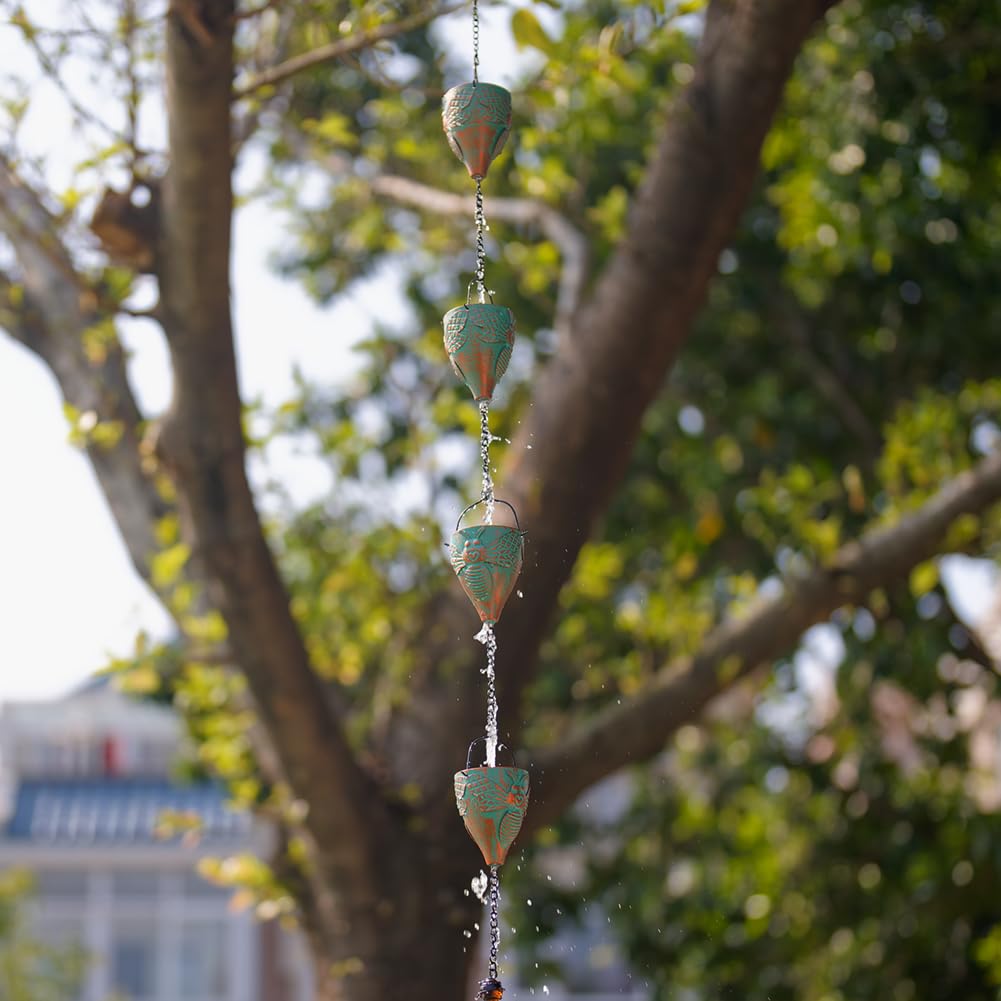 giole adjustable-length rain chain hanging from gutter setup for tailored fit