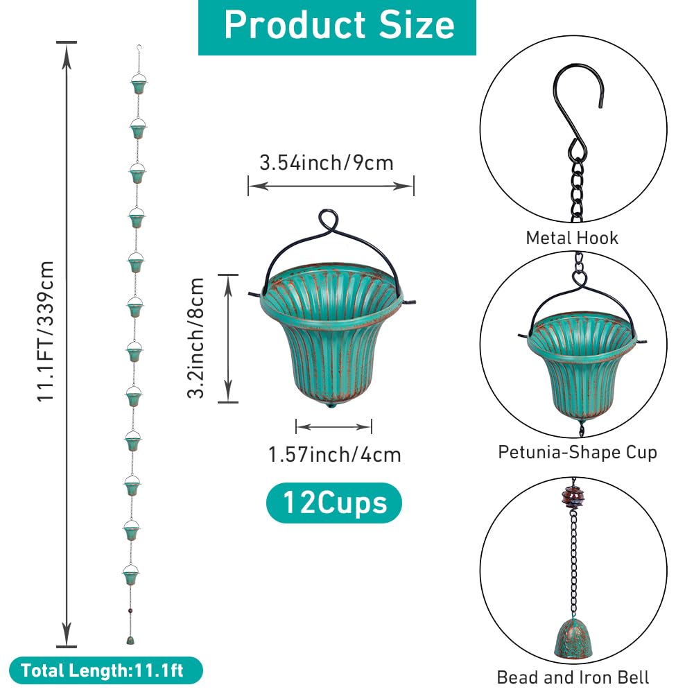 bottom weighted bell adds stability to giole rain chain