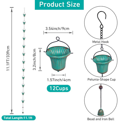 bottom weighted bell adds stability to giole rain chain