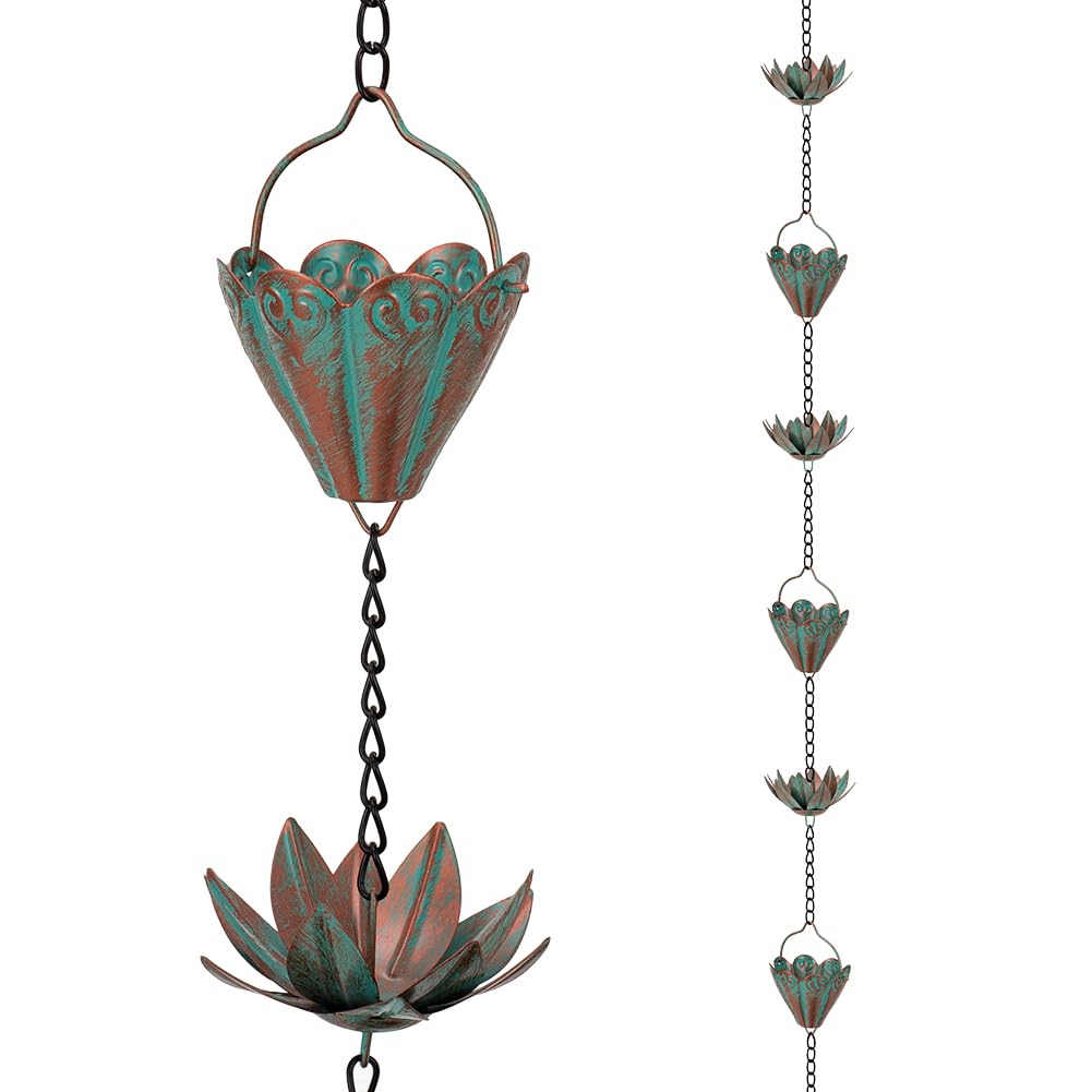 giole lotus rain chain with sixteen cups enhances curb appeal and guides water gracefully