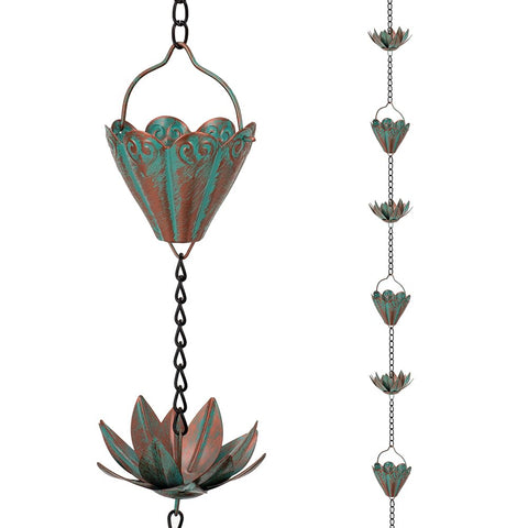 giole lotus rain chain with sixteen cups enhances curb appeal and guides water gracefully