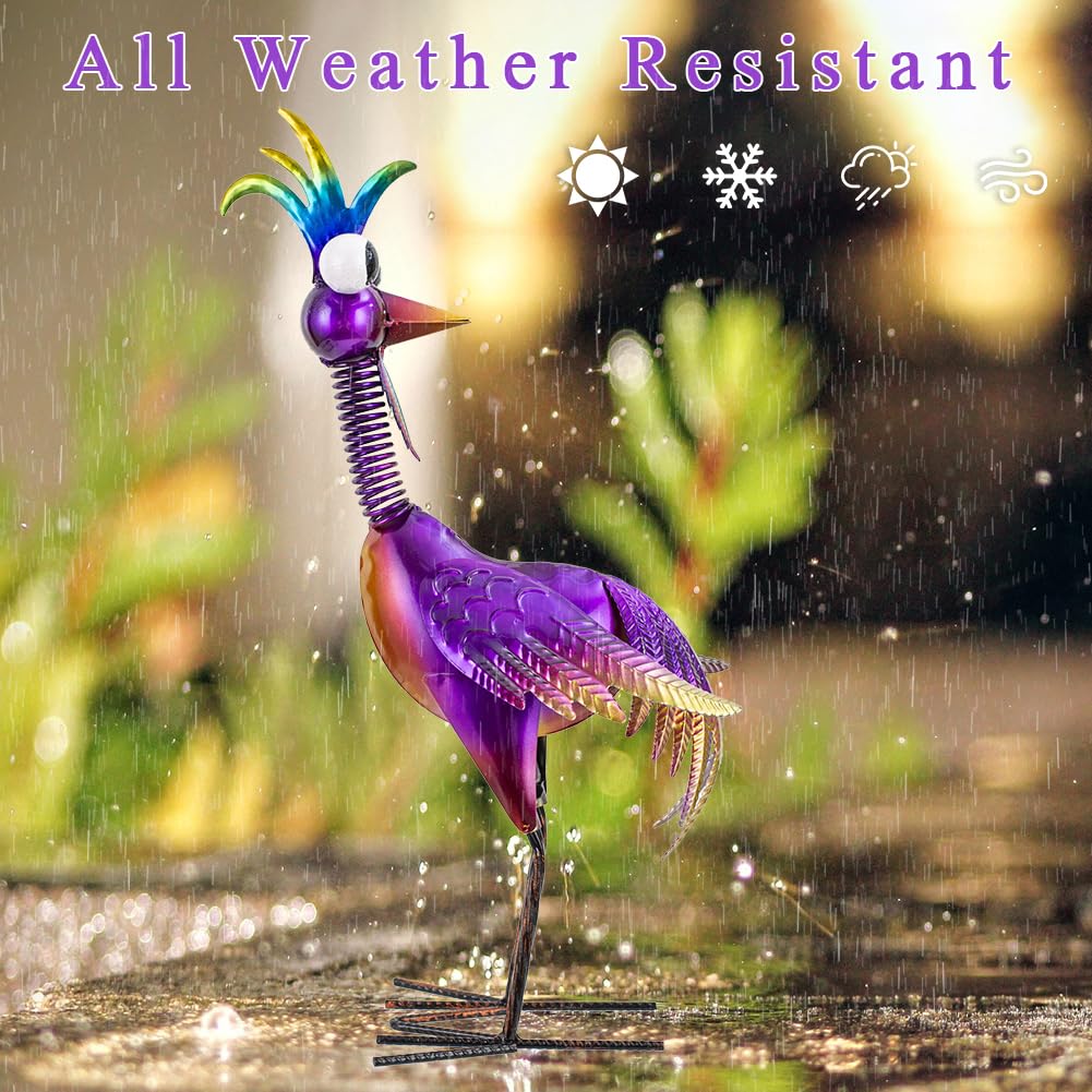 giole metal rooster statue featuring neck movement for lively garden charm