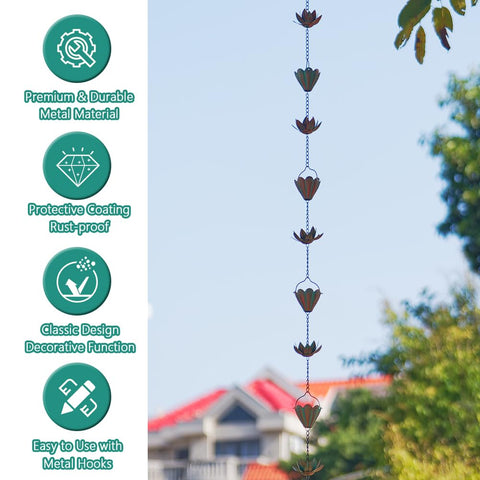 giole outdoor rain chain directs rain along a decorative path outside your home