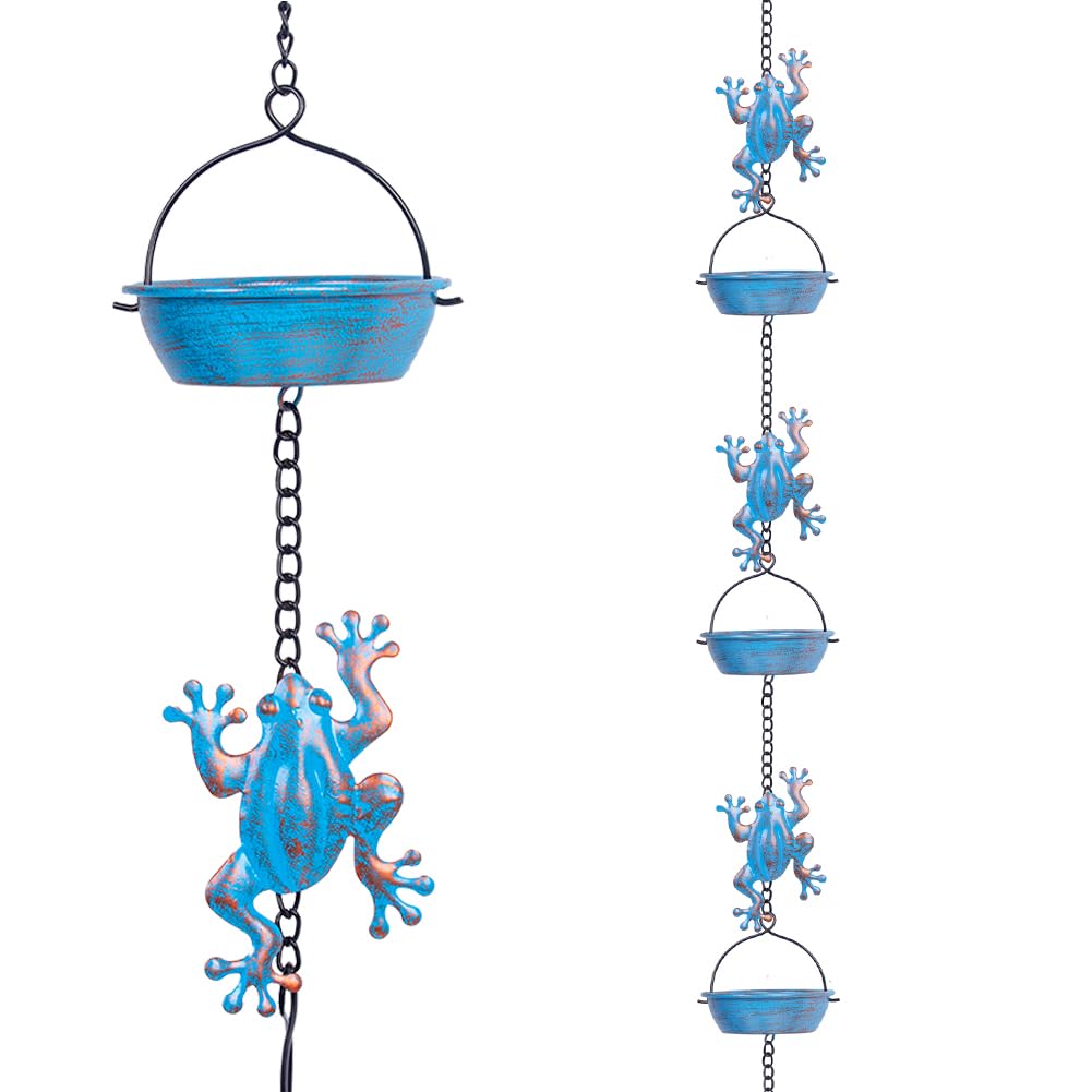 giole Rain Chain with 11 blue frogs and 12 cups adds whimsical curb appeal.