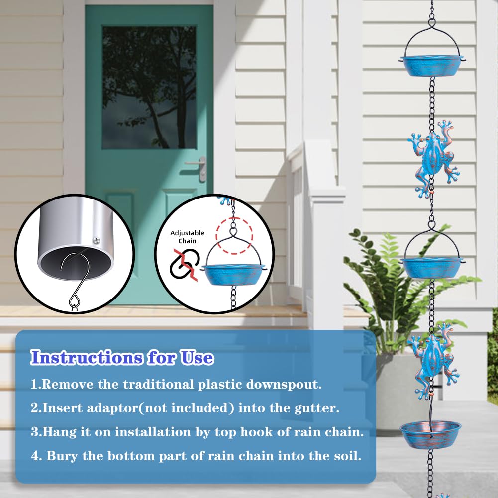 giole Rain Chain installs with S-shaped hooks for tool-free setup.