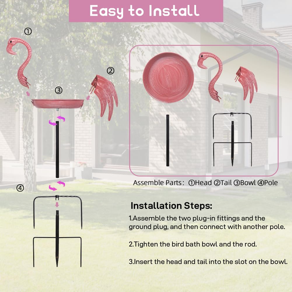 giole rust-resistant coating keeps the flamingo bird bath looking bright