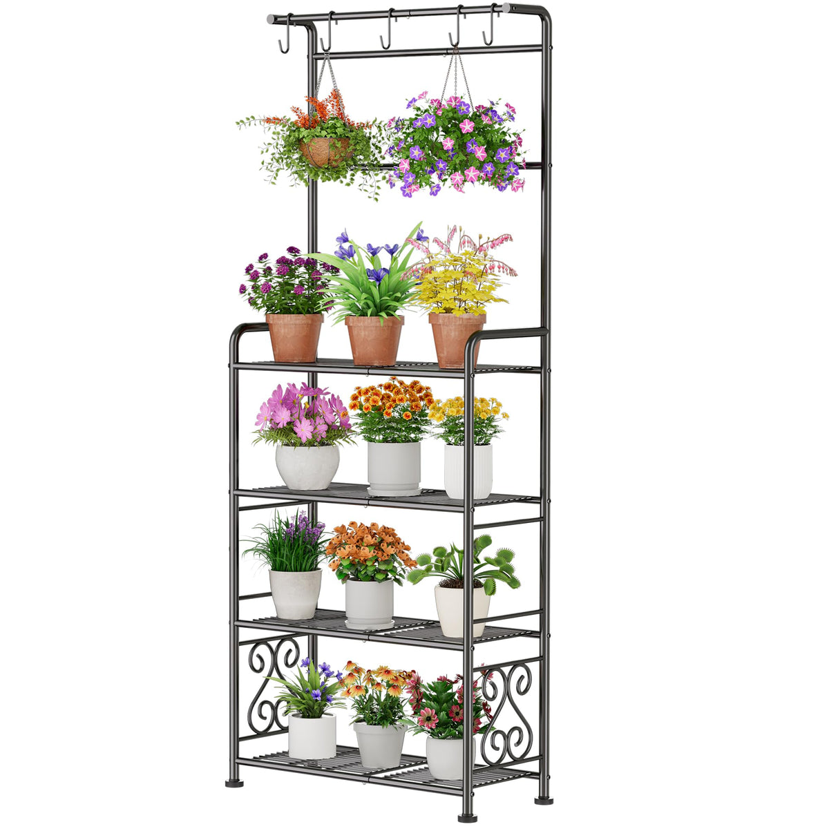 GIOTORENT heavy-duty 4-tier plant stand, assembled for outdoor display and durability.