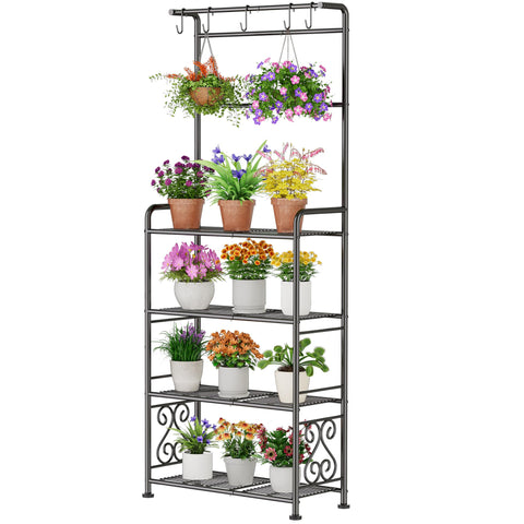 GIOTORENT heavy-duty 4-tier plant stand, assembled for outdoor display and durability.