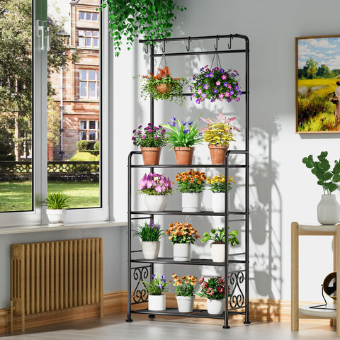 GIOTORENT weatherproof steel stand thrives on balcony or patio with rustproof finish.