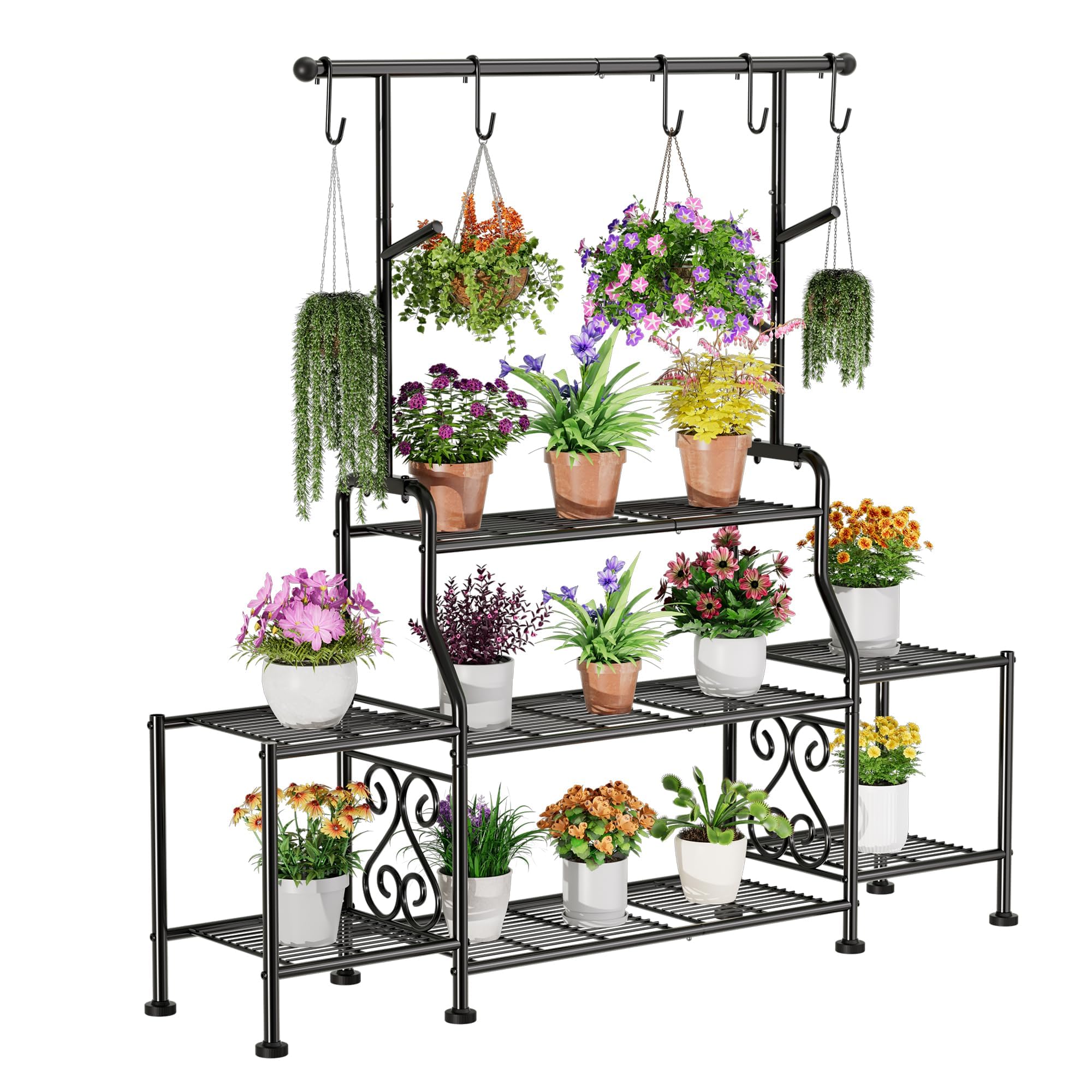 GIOTORENT 3-Tier Tall Plant Stand front view, sturdy steel frame for indoor displays