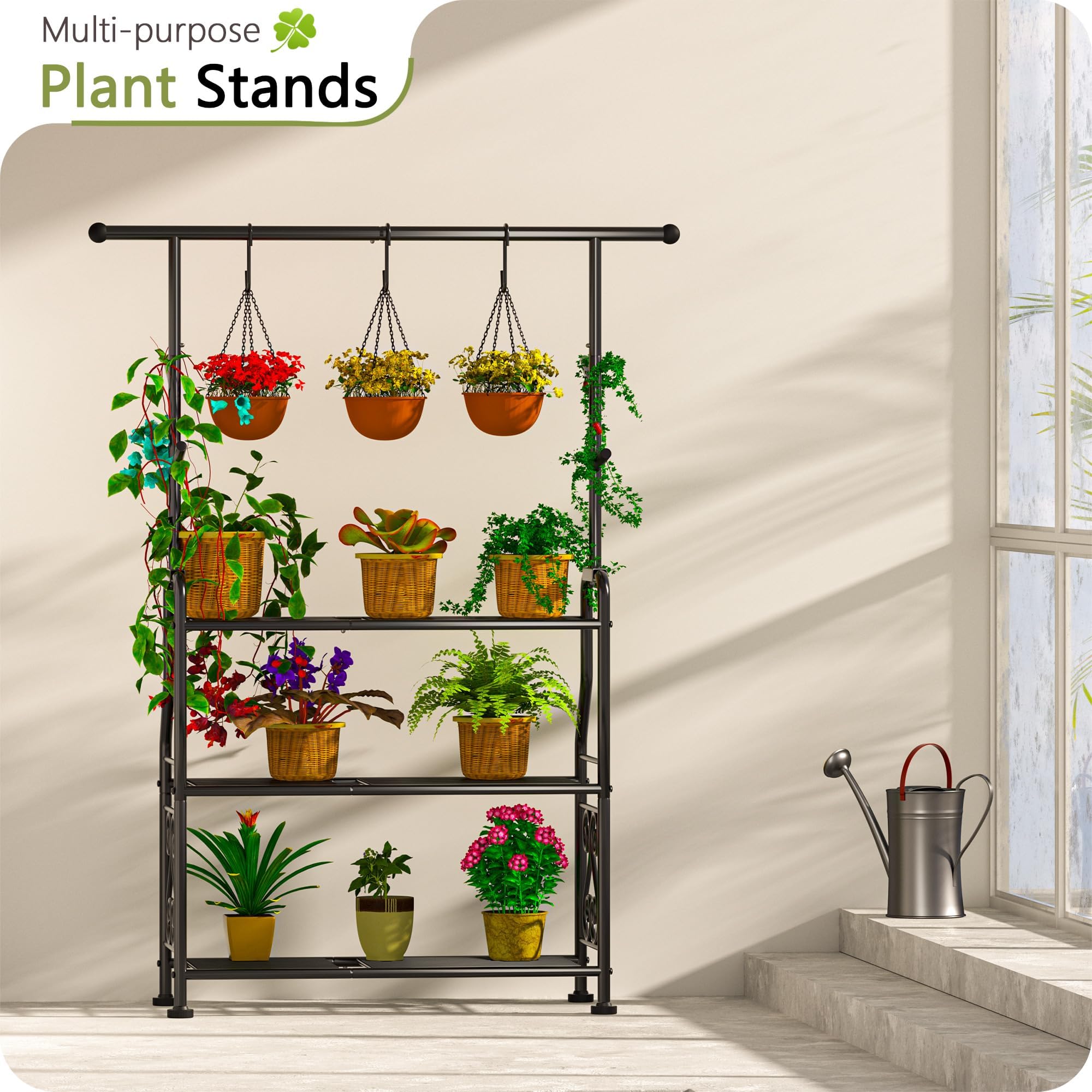 GIOTORENT heavy-duty metal plant shelf front view showing sturdy frame.