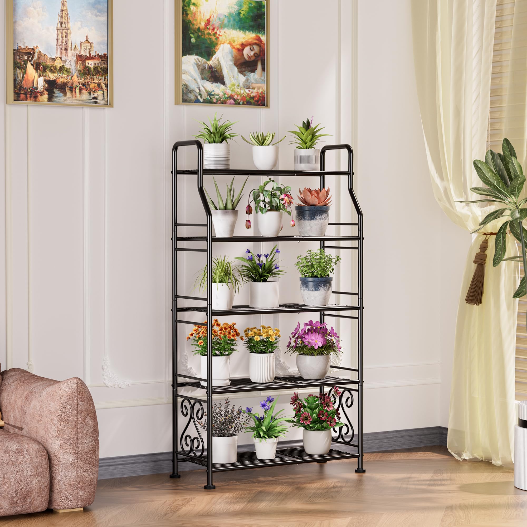 Black powder coating resists rust and UV damage, keeping shelves looking sleek.