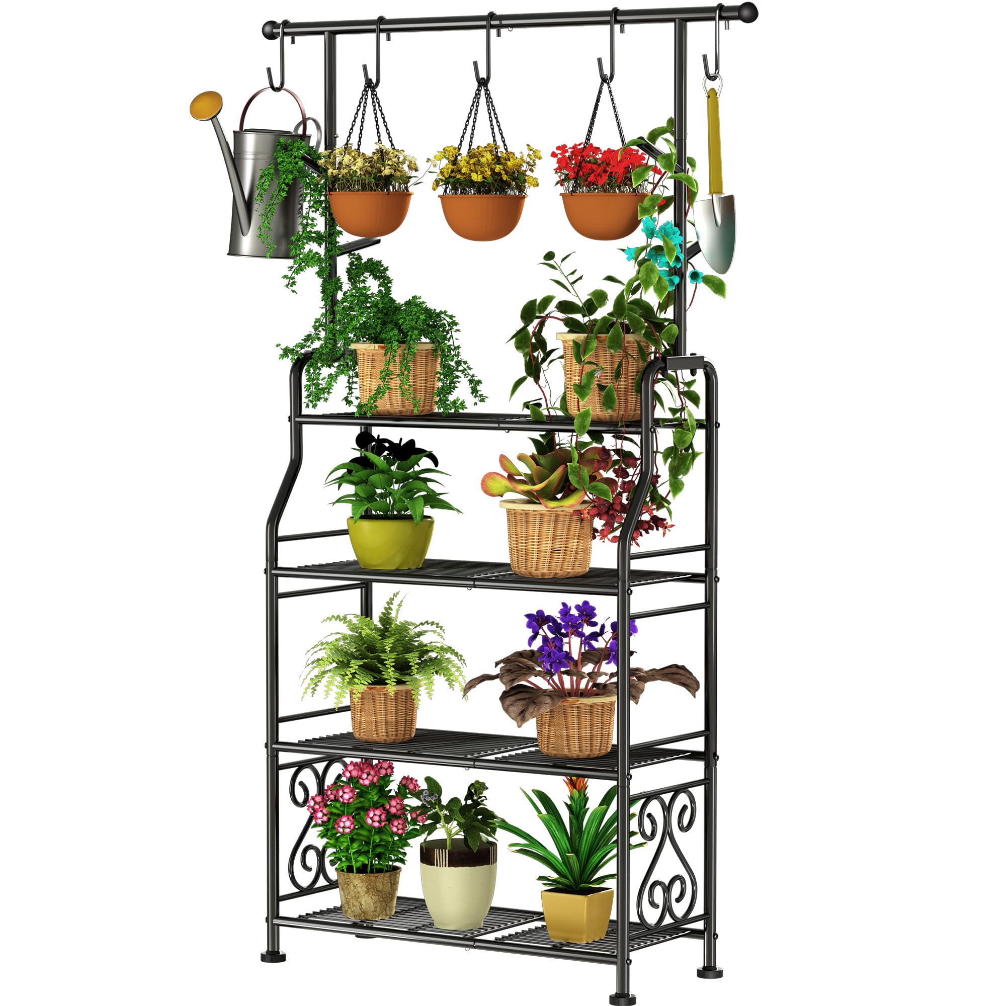 GIOTORENT 4-tier plant stand full view for space-saving indoor and outdoor display.