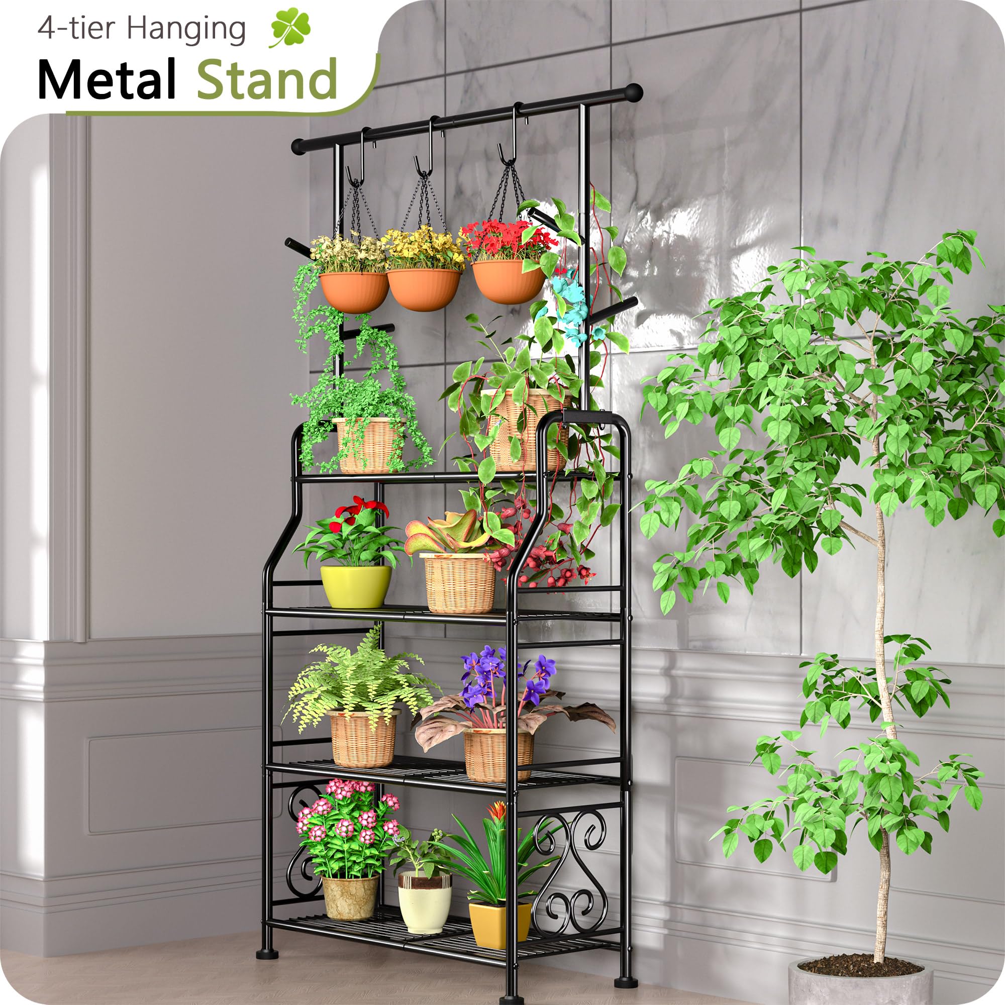 GIOTORENT integrated hooks for hanging plants and tools add versatility.