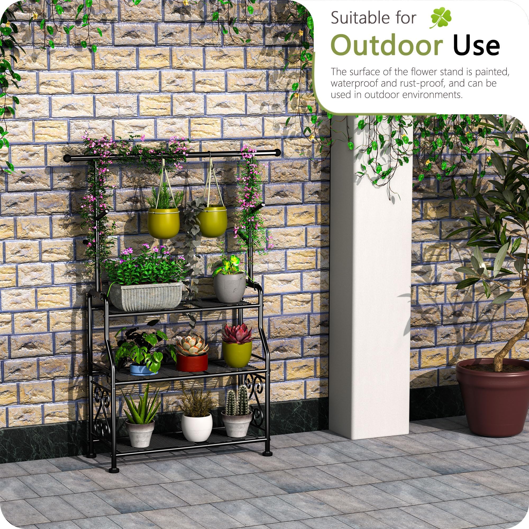 GIOTORENT plant stand with five hooks for hanging plants or tools.