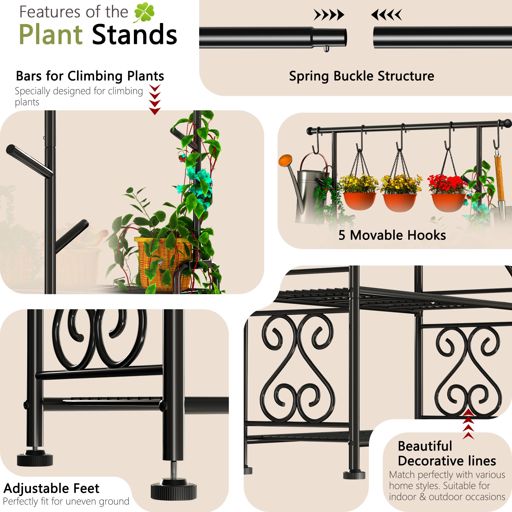 GIOTORENT tall plant stand maximizes vertical space in patios or rooms.