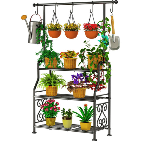 GIOTORENT three-tier plant stand side view for compact spaces and vertical display.