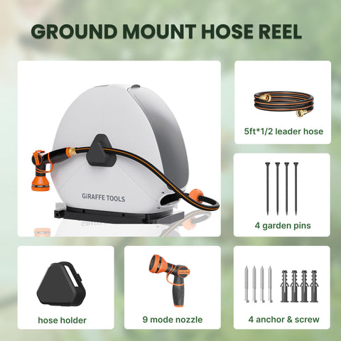 Giraffe Tools auto-retract hose reel demonstrates effortless winding after use.