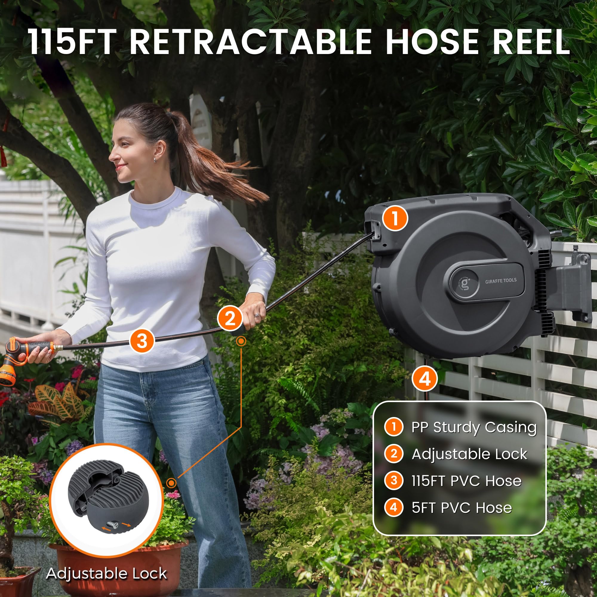 Giraffe Tools AW505/8 9-pattern nozzle enables versatile watering tasks.
