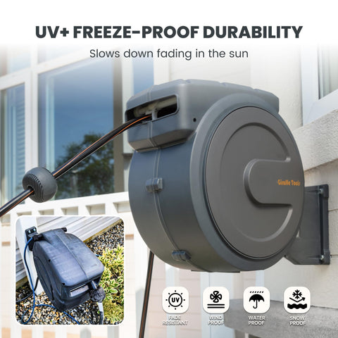Giraffe Tools AW30 dark-grey-reel blends with outdoor décor while staying functional