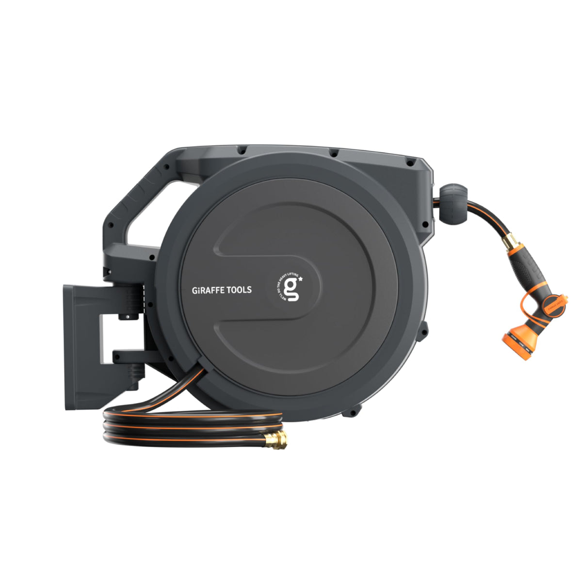 Giraffe Tools AW30 wall mounted hose reel outer view for easy reach around the garden.