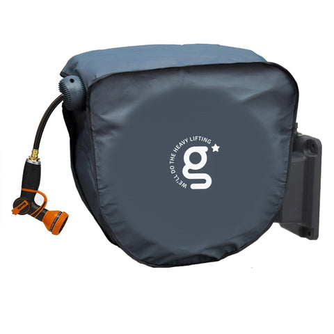 Giraffe Tools AW50 cover front view protects hose reel from sun and rain