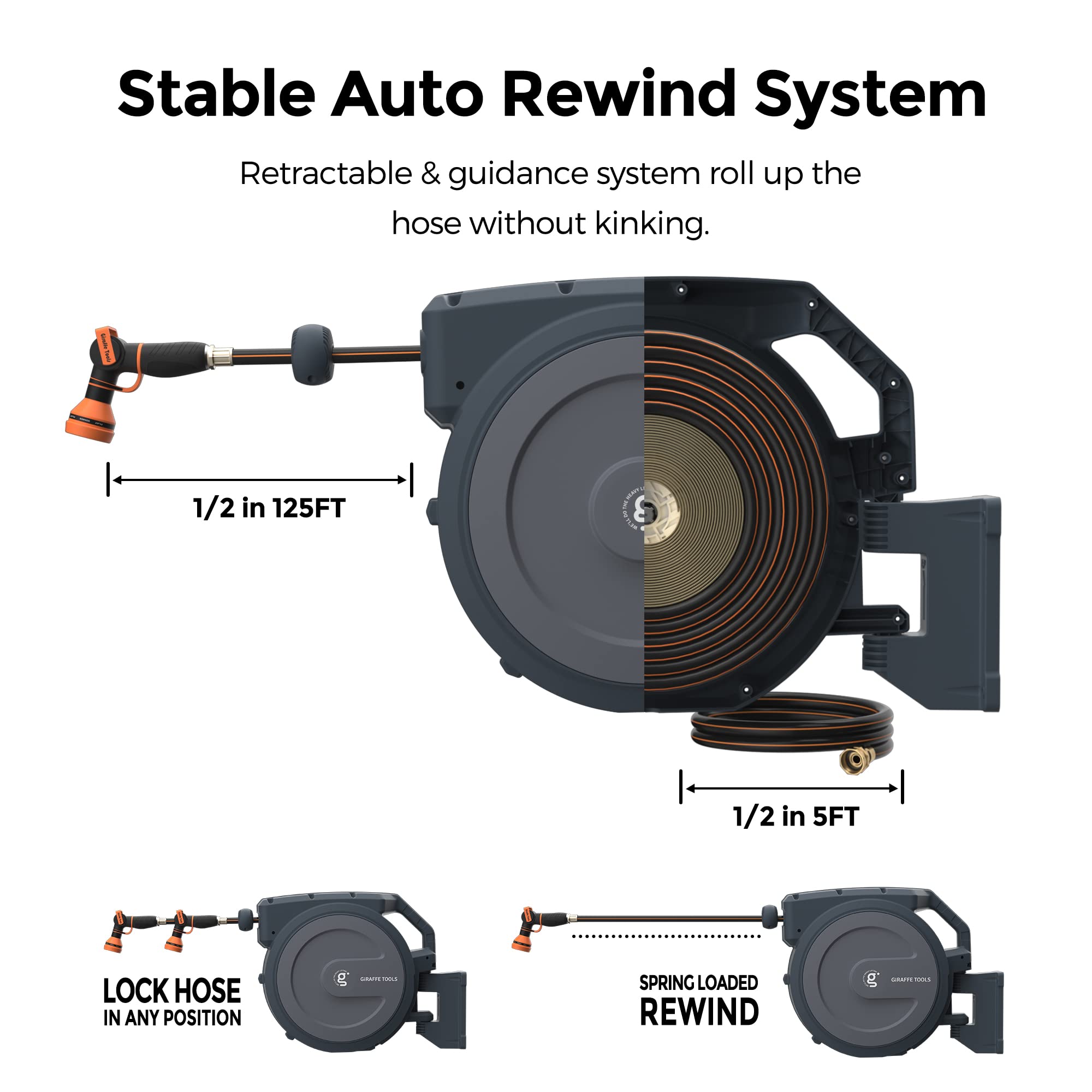 Giraffe Tools wall-mount installation with 180-degree bracket and quick-release.