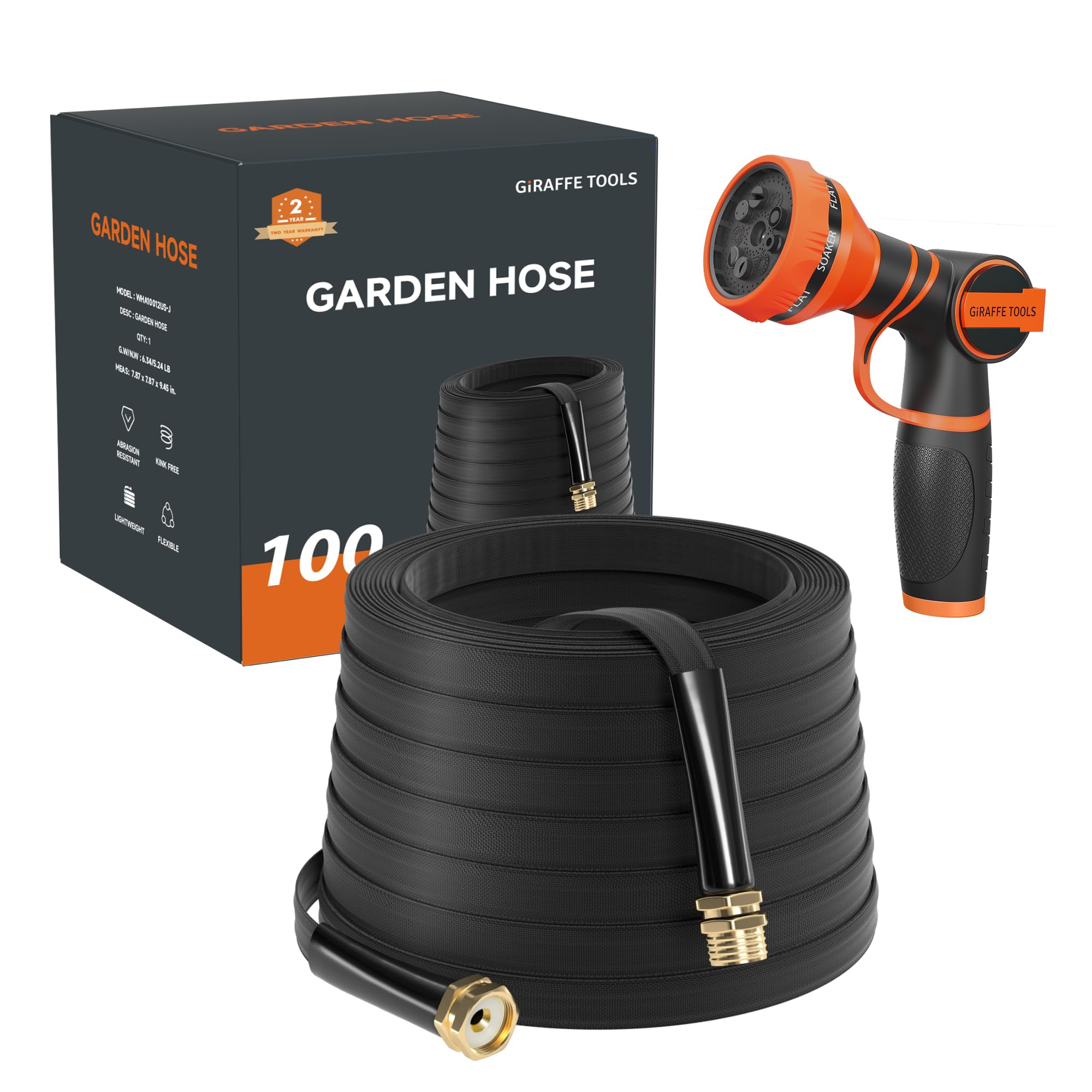 Giraffe Tools garden hose 100ft extended for effortless yard watering.