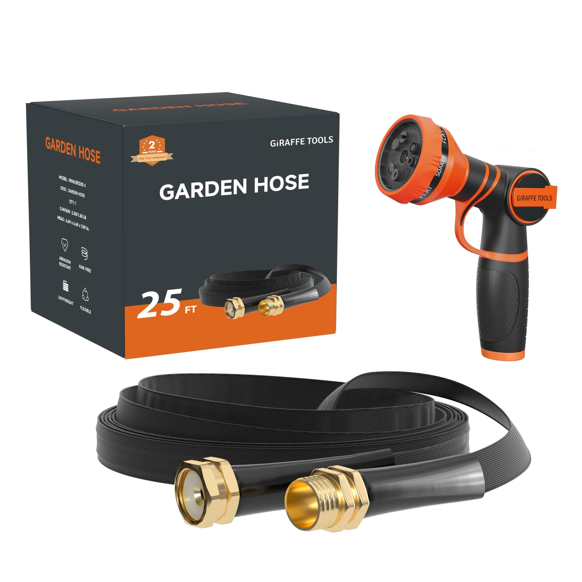 Giraffe Tools garden hose 25ft lightweight design for easy watering.