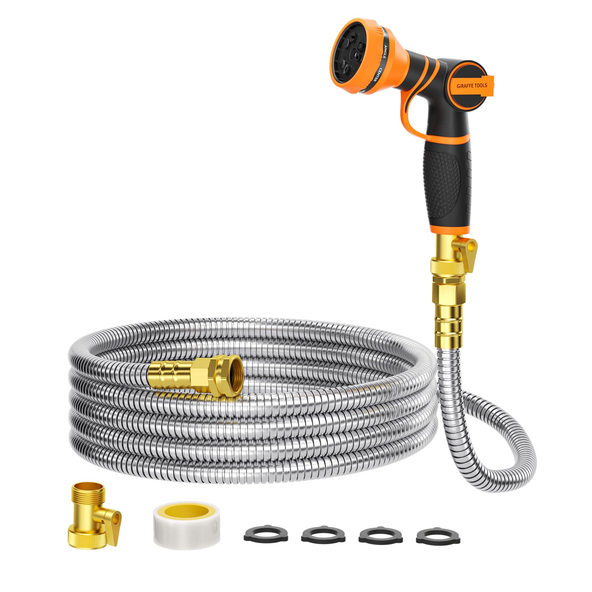 Giraffe Tools Garden Hose 25ft steel-shell ready for yard watering.
