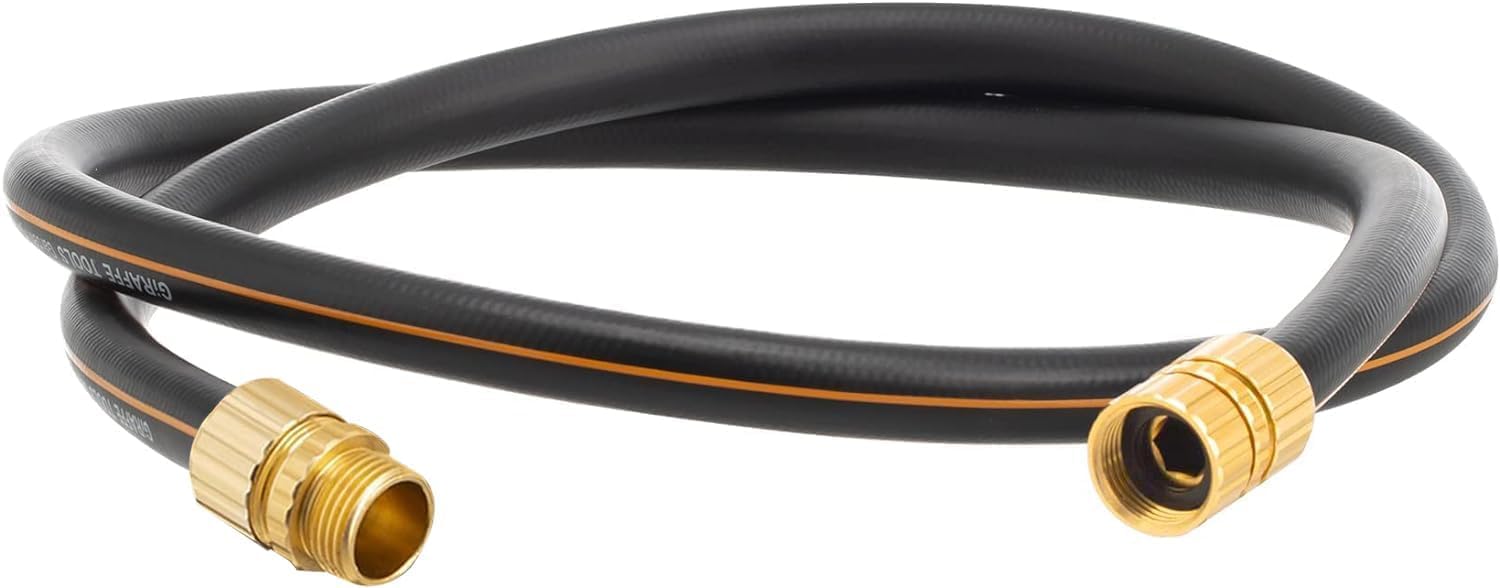 Giraffe Tools garden hose demonstrates 5-8 custom length for precise setups.