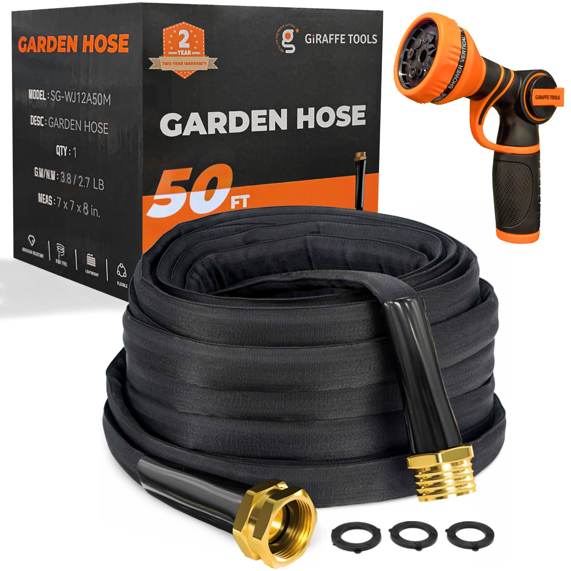 Giraffe Tools Garden Hose 50ft extended for long reach watering