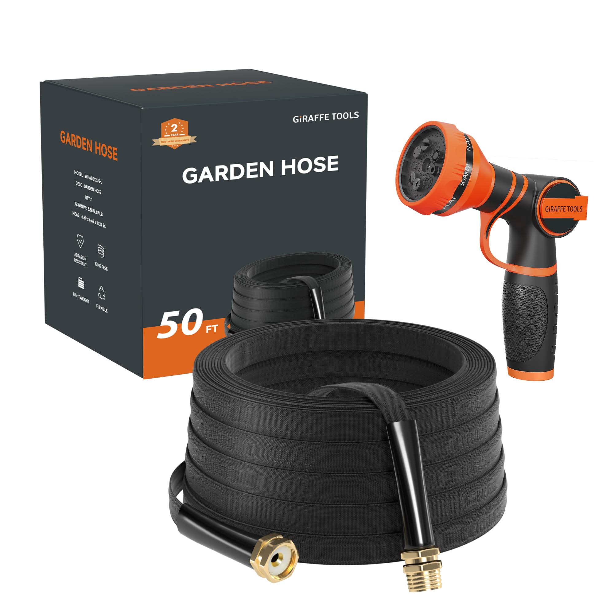 Giraffe Tools 50ft lay-flat garden hose in use for easy watering