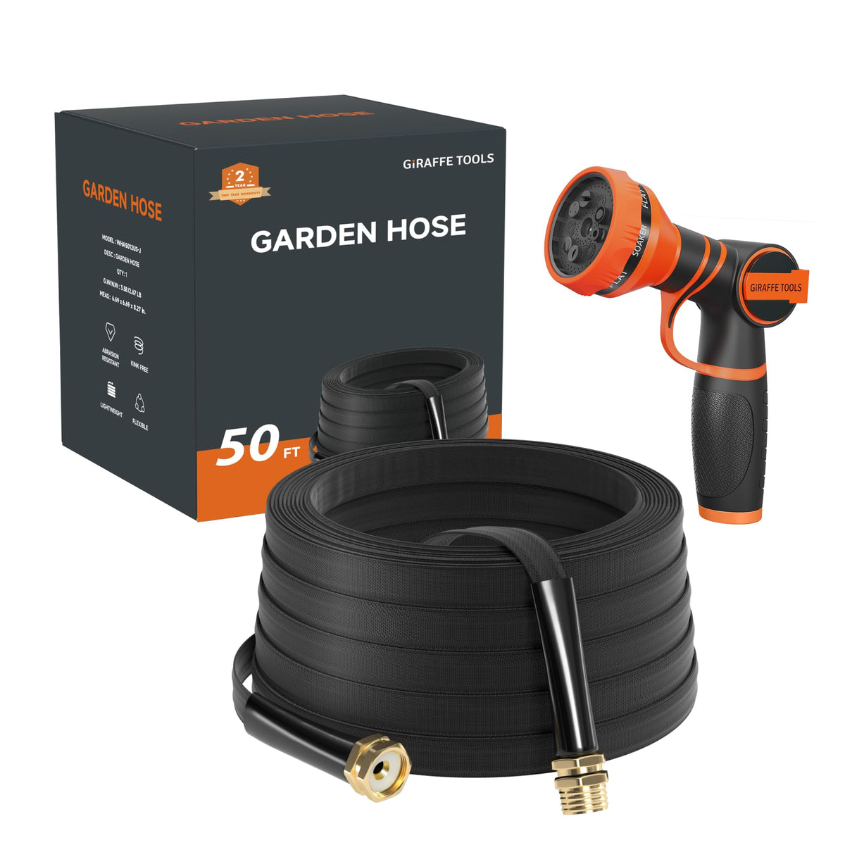 Giraffe Tools 50ft lay-flat garden hose in use for easy watering