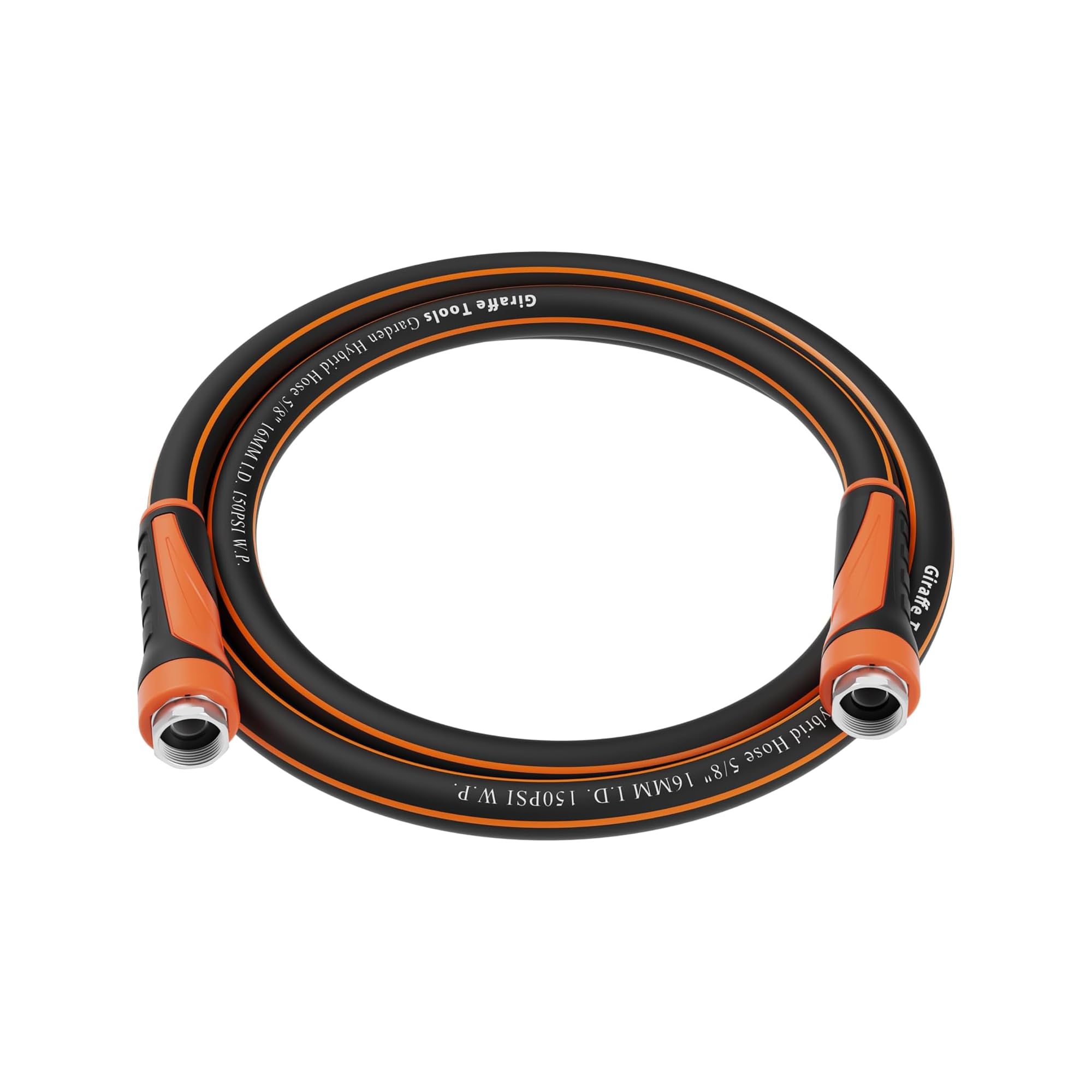 Giraffe Tools garden hose with swivel handle for easier, tangle-free watering.