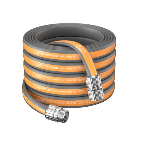 Giraffe Tools Garden Hose 75ft extended view shows flexible reach for roof cleaning and yard watering.