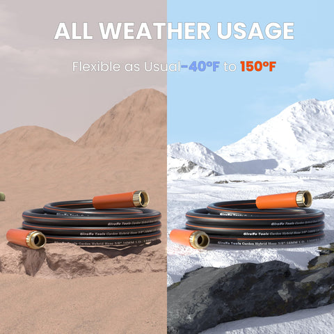 Giraffe Tools lightweight hybrid hose reduces fatigue during long watering sessions.