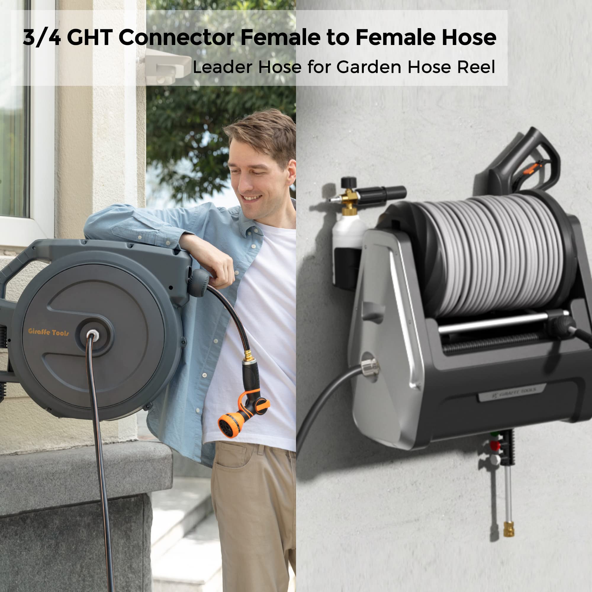 Giraffe Tools garden-hose-no-kink-leak-free prevents tangles and drips.