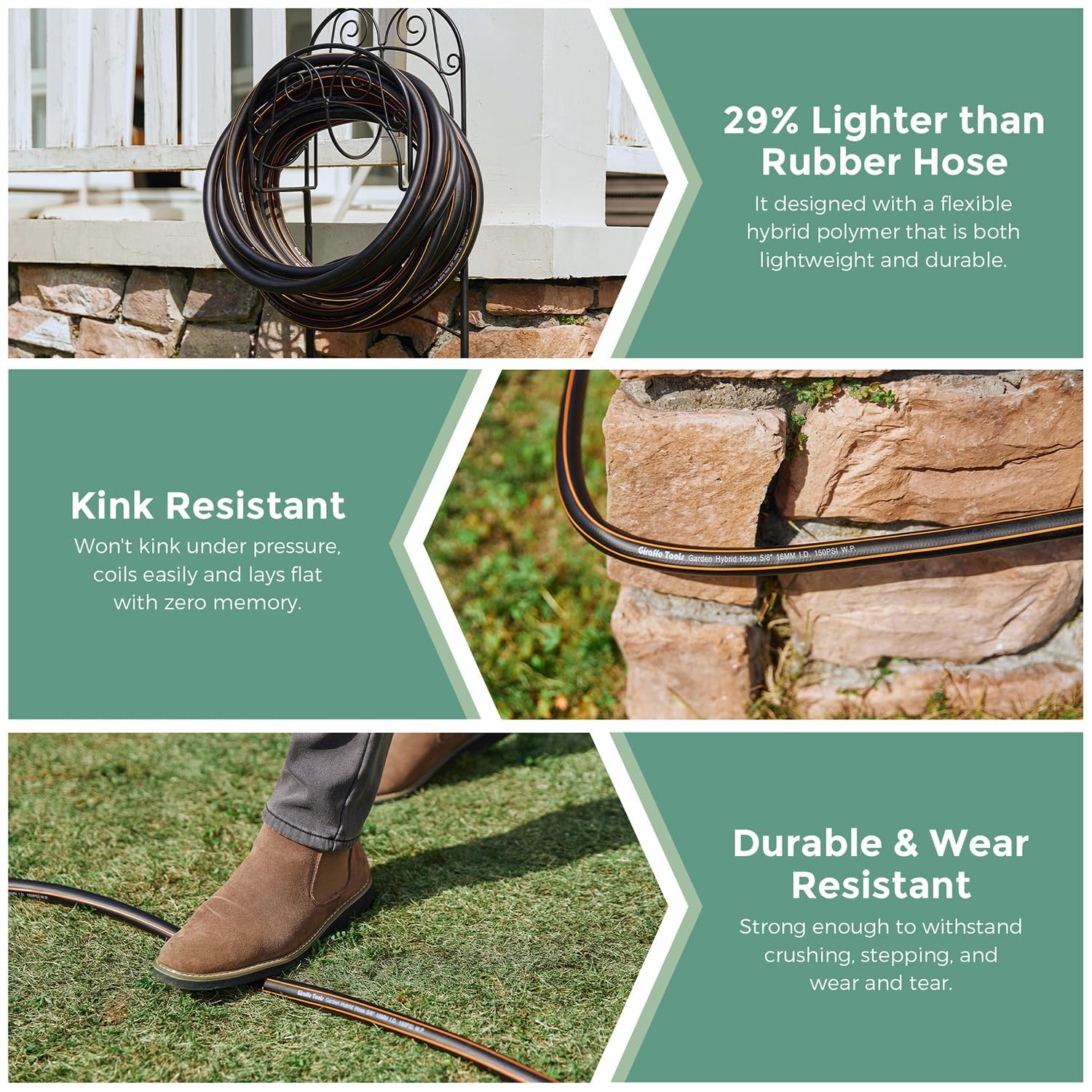 Giraffe Tools reusable-design hose allows quick repairs and long life.