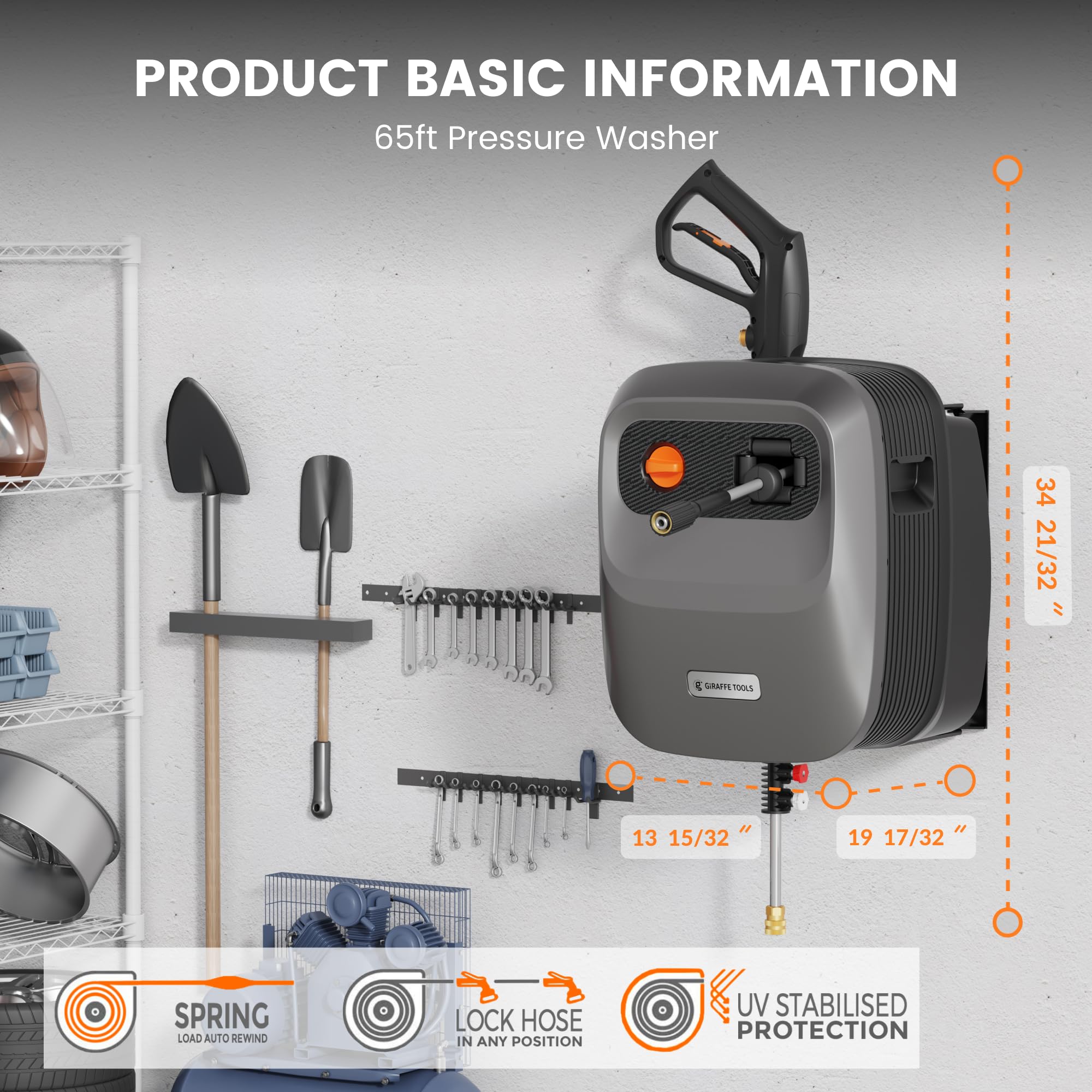 Giraffe Tools Grandfalls 180-degree bracket enables flexible spray angles.