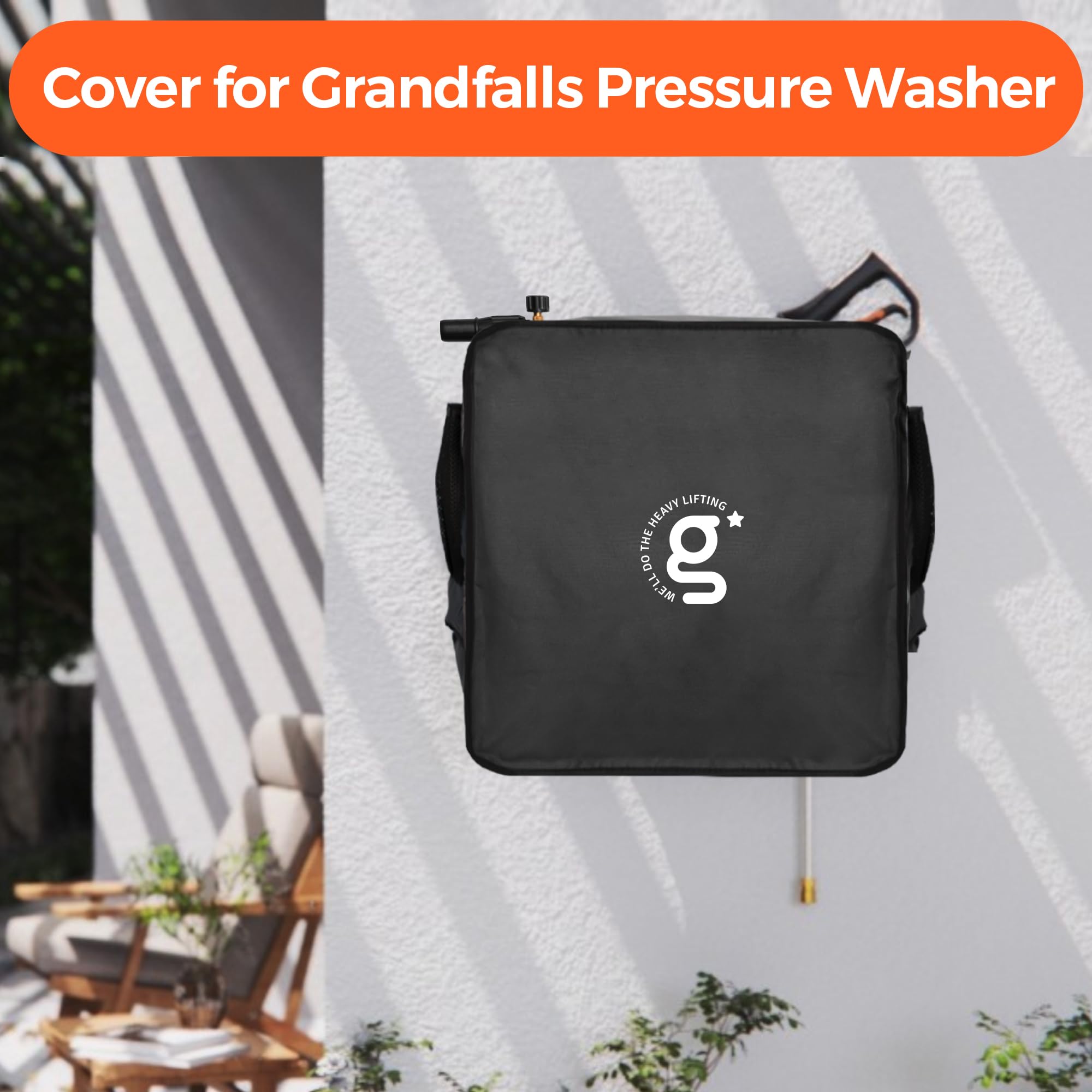 Giraffe Tools Grandfalls cover side pockets store nozzles and foam pots.