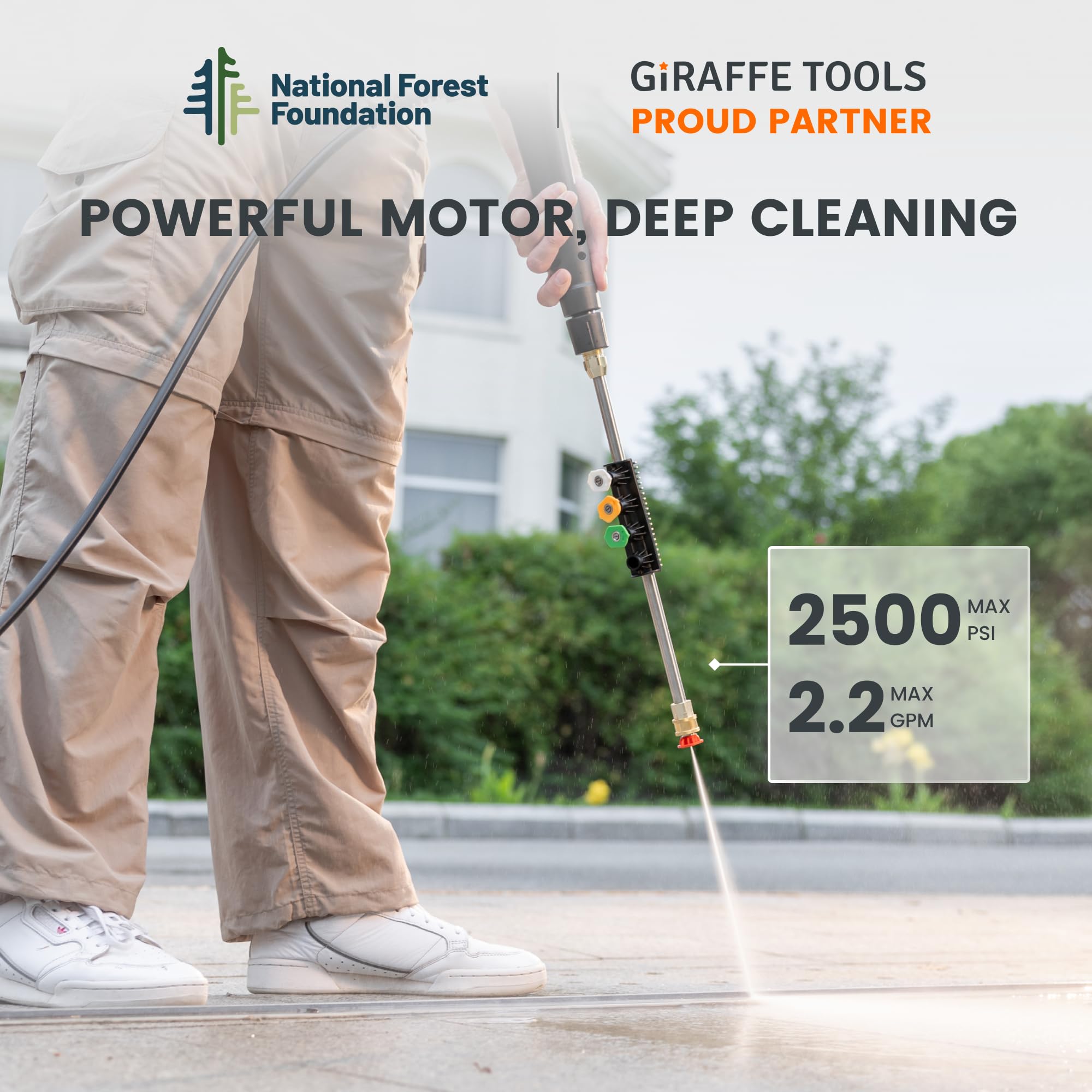 Giraffe Tools Grandfalls foam cannon enables thorough vehicle washing.