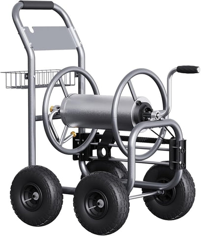 Giraffe Tools heavy-duty hose reel cart front view with 250 ft capacity for wide reach