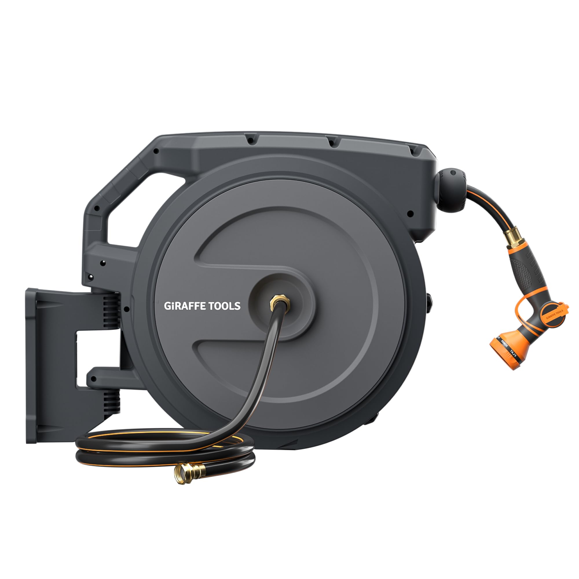 Giraffe Tools heavy-duty wall-mount hose reel with 90 ft hose for durable outdoor use