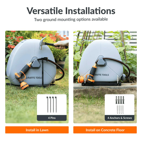 Giraffe Tools discreet storage behind plants with hidden reel.