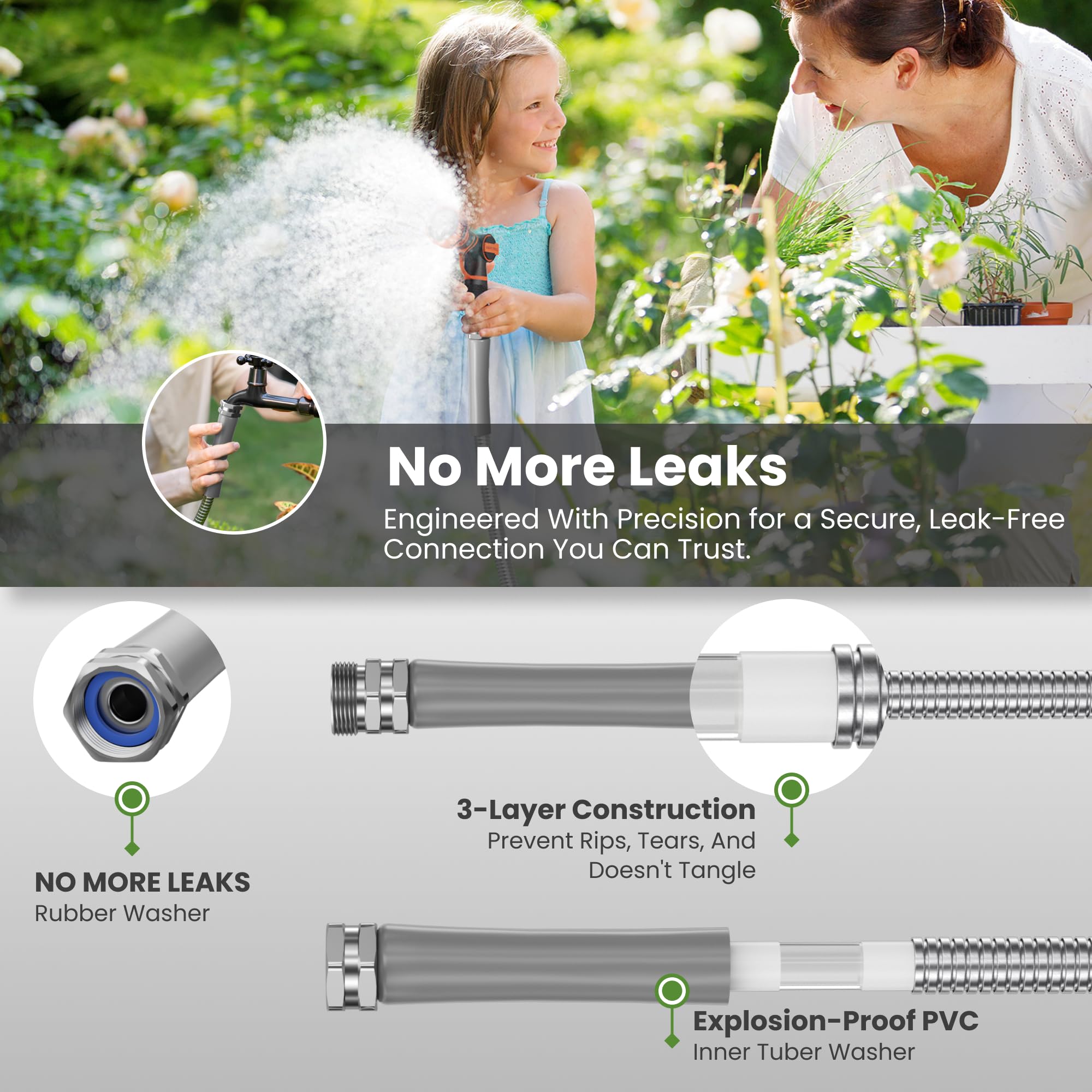 Giraffe Tools all-weather flexibility hose stays pliable in heat and cold.