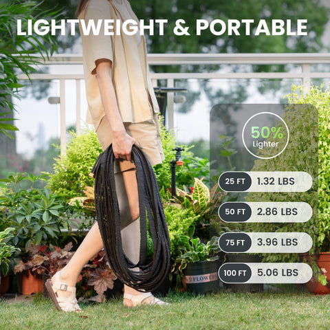 Giraffe Tools 50% lighter hose makes handling easier for extended watering sessions.